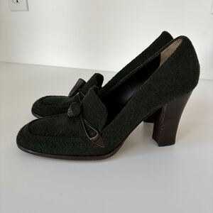 Dolce & Gabbana Green Wool Loafer Heels w/Toggle Buttons Sz 40